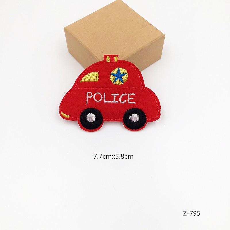 Miếng vải thêu/ủi hình xe cảnh sát dễ thương để trang trí quần áo