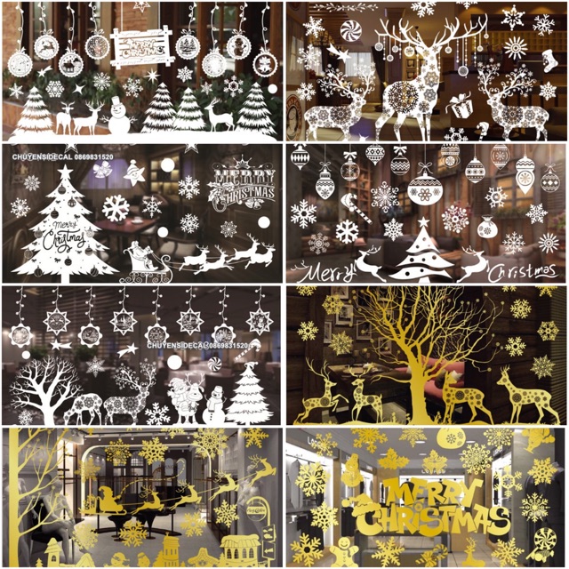 Decal Hít Tĩnh Điện dán Noel - Ngiều mẫu nền trắng ( Ngẫu nhiên )