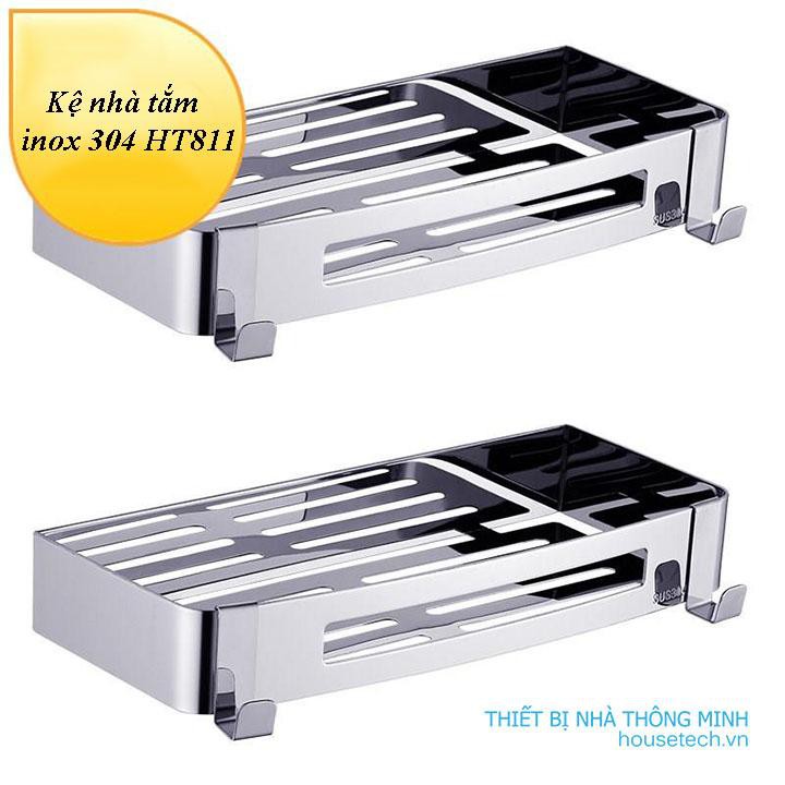 Kệ nhà tắm Inox 304 chữ nhật sáng bóng dán tường gạch men kèm keo dán