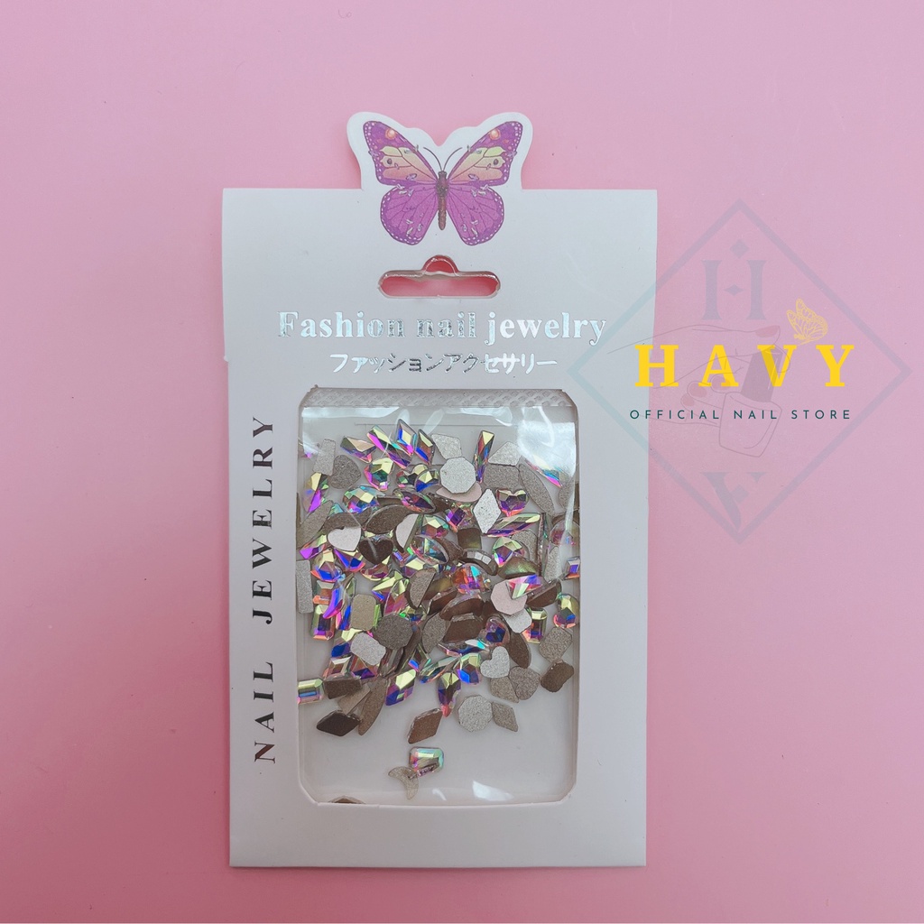 Đá Nail Chân Bằng Mix Mẫu 100 Viên - Đá Khối Gắn Móng  Chân Bằng Siêu Sáng Siêu Bền