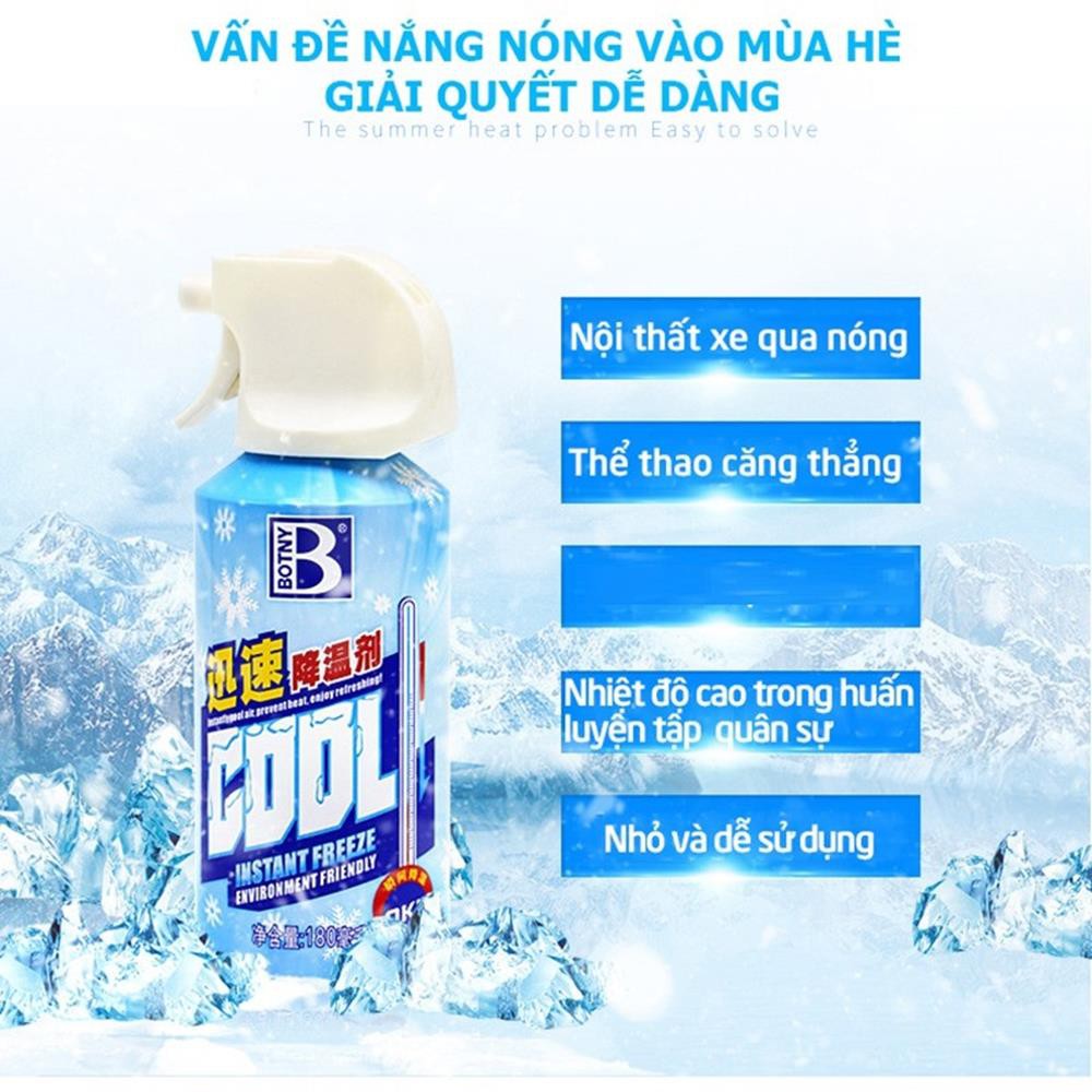 Xịt làm mát lạnh nhanh tức thời cho Xe hơi - Yên xe máy - Cơ thể dạng bình xịt 180ml mùi bạc hà nhẹ