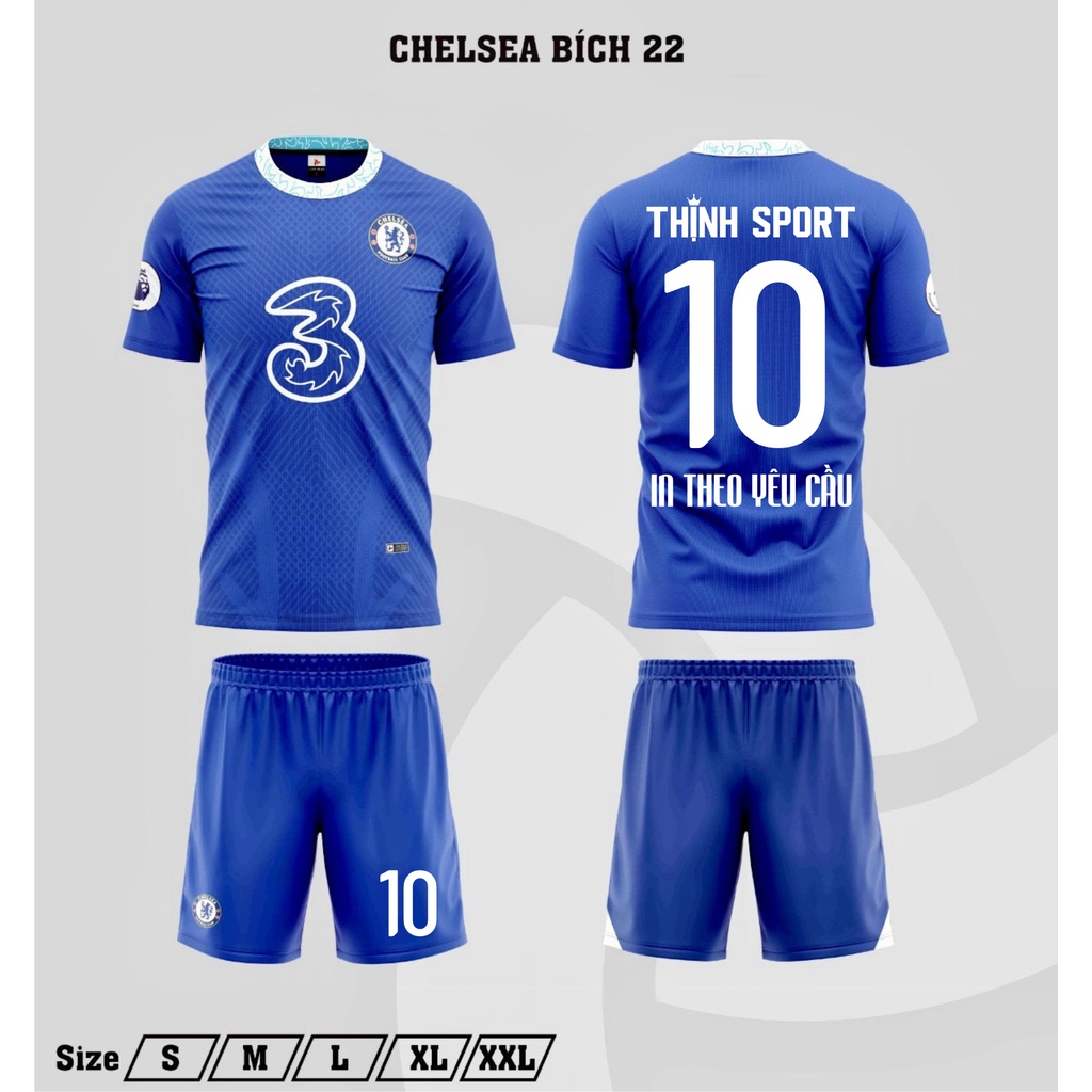 Bộ quần áo đá banh trẻ em Chelsea, Bộ quần áo bóng đá trẻ em Chelsea in tên và số theo yêu cầu