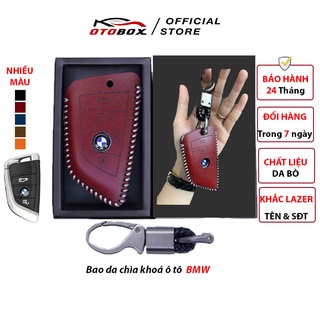 Bọc da thật chìa khoá ô tô bmw x5 x6 chính hãng OTOBOX, bao da khoá xe ô tô bmư chống xước cao cấp, khắc lazer
