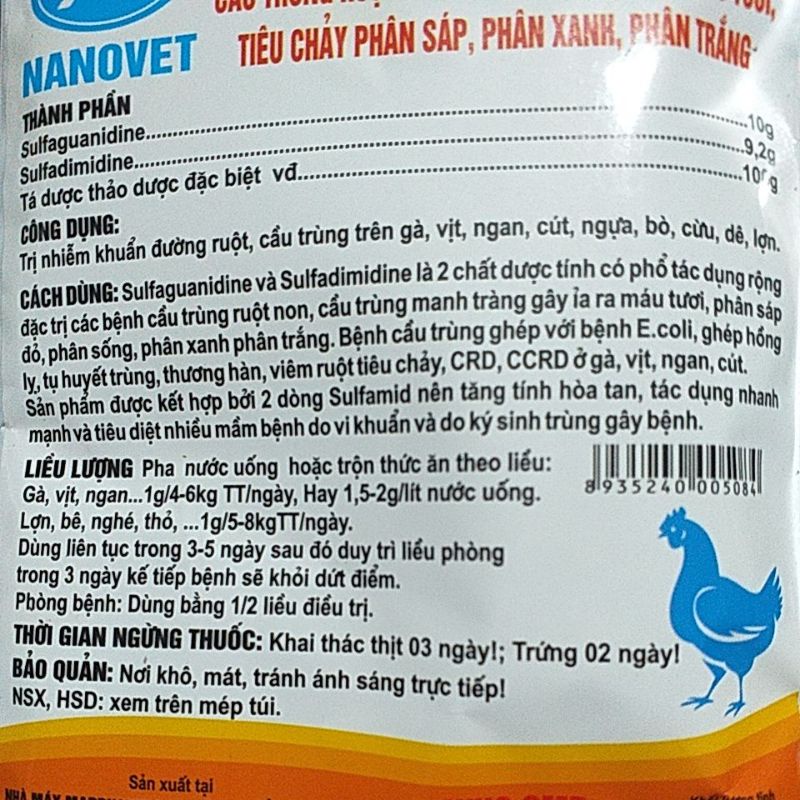 Cầu trùng nano gà phân máu tươi phân sáp xanh trắng vịt ngan lợn thú y for pet đi ỉa gà đá chọi, chim, thú cưng