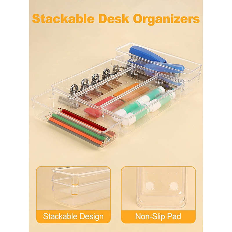 Set 6 Khay Đựng Đồ Trang Điểm / Trang Sức Để Bàn Trong Suốt