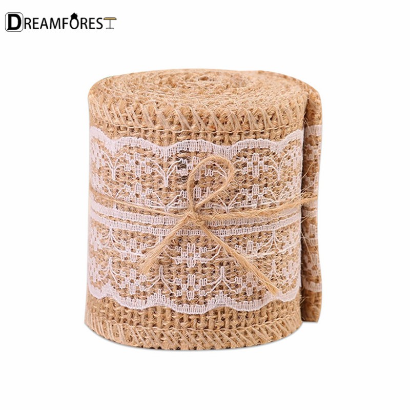 Dây ruy băng vải bố phối ren dùng để trang trí tiện dụng dài 2m