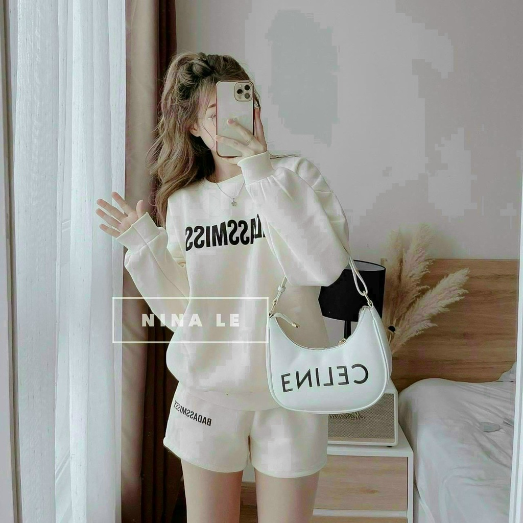 (Freeship)Bộ nỉ tay dài,bộ nữ in chữ nổi cực xinh,quần có túi thiết kế trẻ trung năng động,hàng chuẩn loại 1