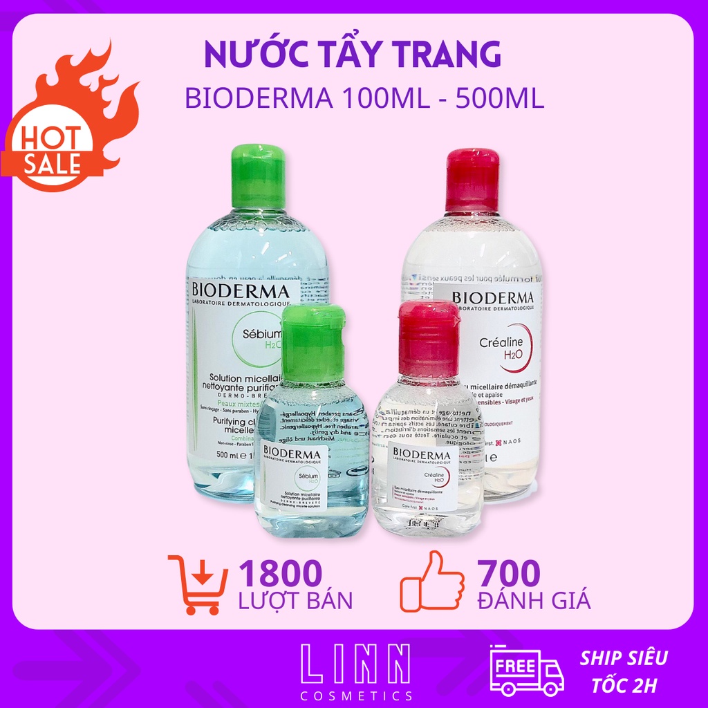 [Date 2024] Nước Tẩy Trang Bioderma sạch dịu nhẹ cho da dầu, nhạy cảm, màu xanh hồng 100ml, 500ml