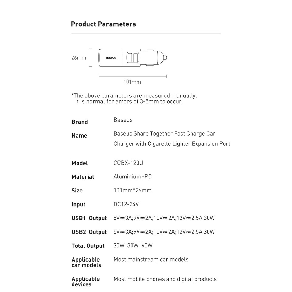 Tẩu Sạc Điện Thoại Trên Xe Hơi Baseus 120W Chất Lượng Cao Cho iPhone Samsung Xiaomi
