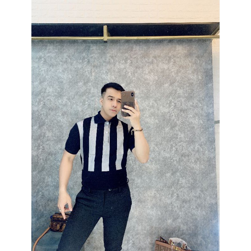 [size lớn <110kg] Áo thun nam polo có cổ cá sấu cotton in nhũ bạc | BigBuy360 - bigbuy360.vn