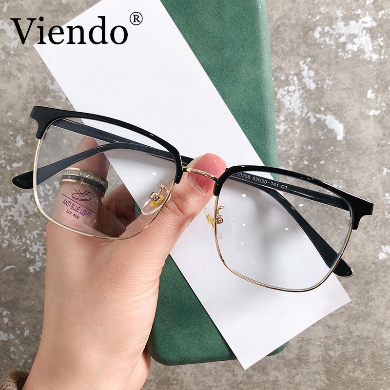 Kính mắt VIENDO gọng vuông kim loại tròng đổi màu chống ánh sáng xanh cao cấp thời trang unisex