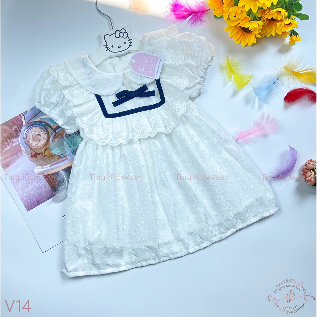 Váy Đầm Búp Bê Trắng Tay Chun Cho Bé Gái Từ 11-19kg [V14]