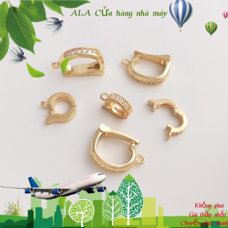 💖Trang sức DIY phụ kiện💖Mặt Dây Chuyền Ngọc Trai Mạ Vàng 14K Đính Đá Zircon Nhiều Màu Sắc Tự Làm【Khóa kết nối/ cái nút】