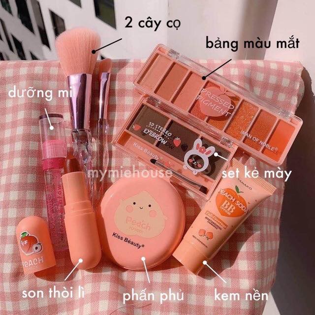 Combo 2 set trang điểm Kissbeauty [ hàng chính hãng ] gồm 7 món makeup dễ thương , xinh xắn , dành riêng cho cho bạn