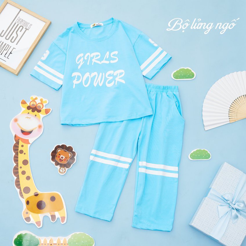 Bộ lửng ( bộ ngố ) GIRL POWER thun cotton 100% bé gái từ 22 kg đến 42 kg