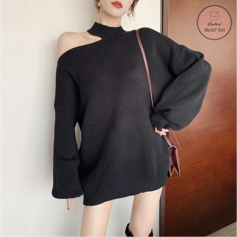 [Gấu Nhiệt Đới] Áo Nỉ Nữ Dáng Cut Out Khoét Vai Dài Tay Full 4 Màu Cực Xinh Phong Cách Hàn Quốc