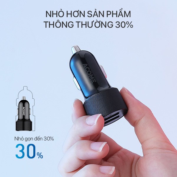 Tẩu Sạc Ô Tô Cốc Sạc Xe Hơi ACOME - ACC03 - 2 Cổng USB Sạc Nhanh 2.4A  Chỉ Báo Đèn LED