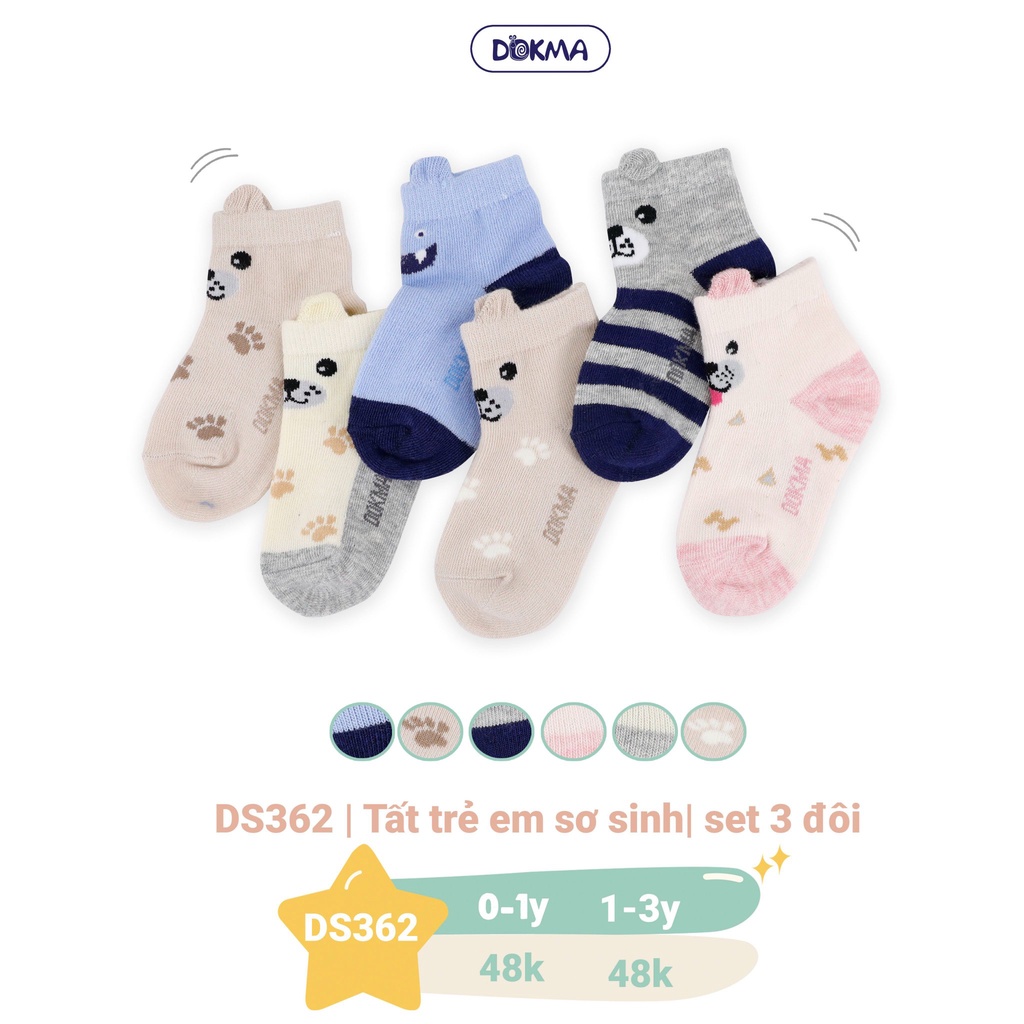 Set 3 đôi tất trẻ em Dokma cho bé 0-12 tuổi (giao màu ngẫu nhiên)