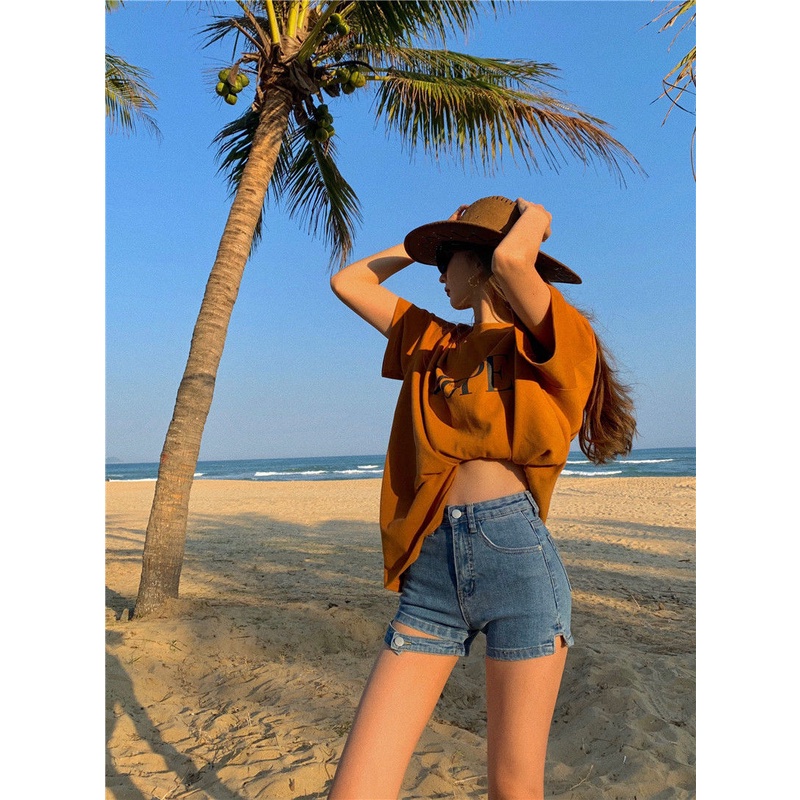 Cocory vn Quần short denim Lưng Cao Dáng Chữ A Thiết Kế Mới Mùa Hè Cho Nữ