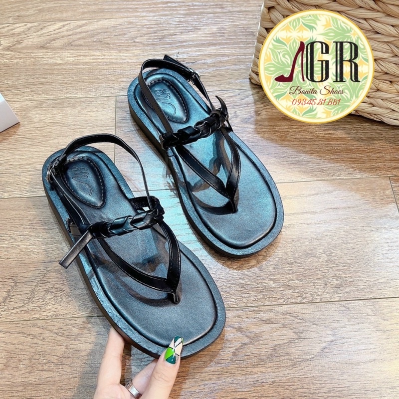 Sandal xuồng kẹp 2 dây phối quai bính đế 2,5 cm