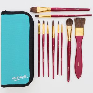 SET CỌ KÈM VÍ MONT MARTE MÀU NƯỚC | SƠN DẦU | ACRYLIC (Brush in Wallet 11PC)