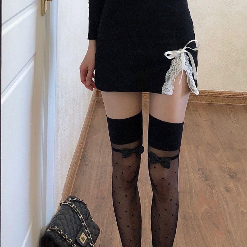 Tất Bắp Chân Thoáng Khí Họa Tiết Chấm Bi Đính Nơ Phong Cách Lolita WMES15H