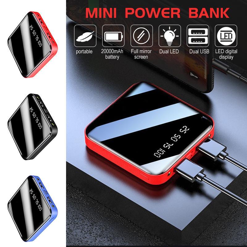 Pin sạc dự phòng 20000mAh mini, nhỏ gọn, Mặt Kính Siêu Mỏng, Màn Hình LED 2 Cổng USB