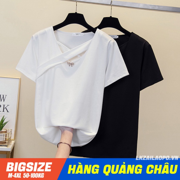 Áo thun ⚡️𝐁𝐈𝐆𝐒𝐈𝐙𝐄⚡️ Áo kiểu nữ form rộng tay ngắn cổ chữ v mùa hè Phong cách Hàn Quốc Thời Trang sang chảnh cá tính xinh đẹp quảng châu cao cấp