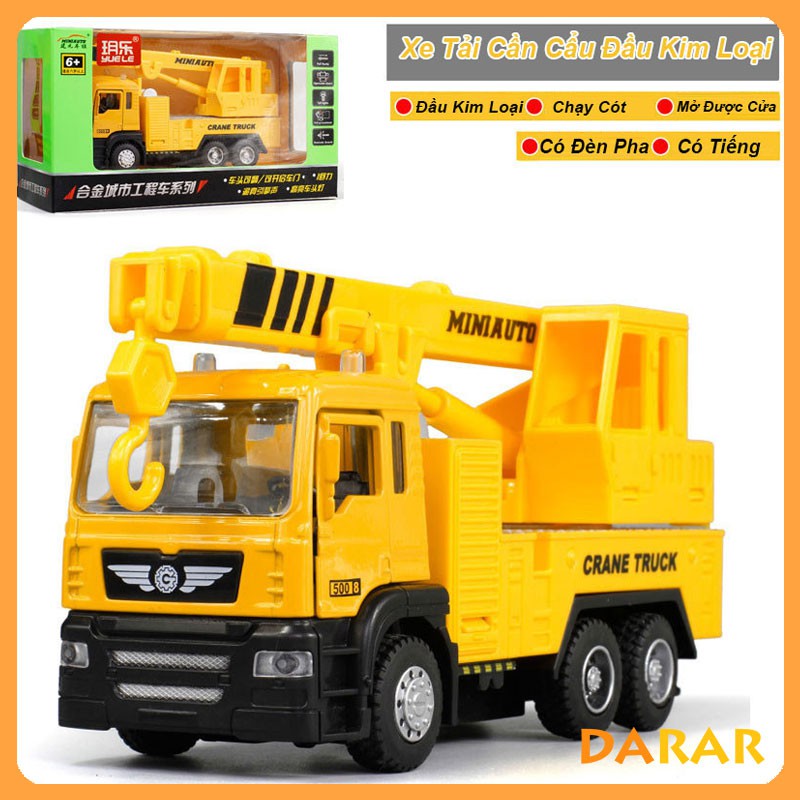 MÔ HÌNH Xe Tải Cần Cẩu, Xe đồ chơi đầu Kim Loại chống va đập, có nhạc và đèn cho bé | MINIAUTO tỷ lệ 1:50