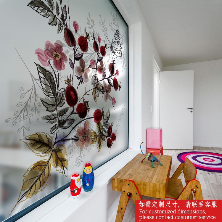 Decal dán kính cao cấp - mẫu Hoa Bướm Đỏ( 60x58 )