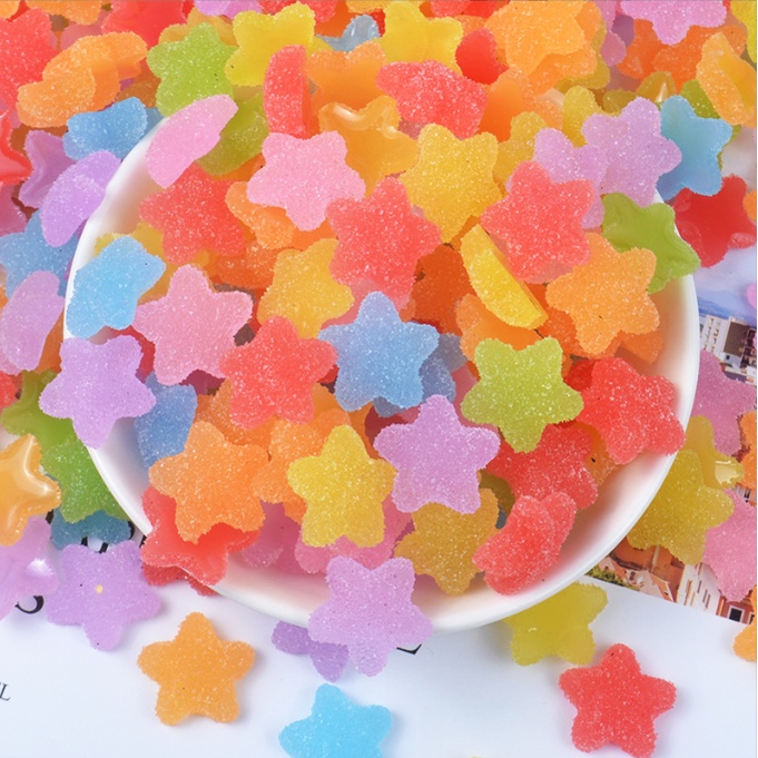 Charm kẹo dẻo Jellybean hình ngôi sao nhiều màu trang trí kẹp tóc, dán Jibbitz, vỏ ốp điện thoại, DIY