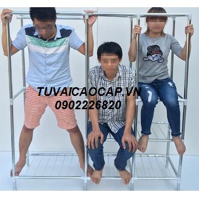 tủ đựng quần áo vải loại 1 khung thép titan Tủ vải Metal 4 buồng 2m1 | BigBuy360 - bigbuy360.vn