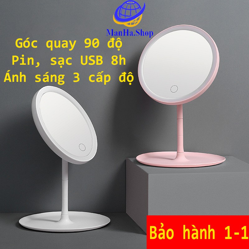 Gương trang điểm có đèn led ánh sáng 3 cấp độ, Gương trang điểm pin sạc USB, Bảo hành 1-1