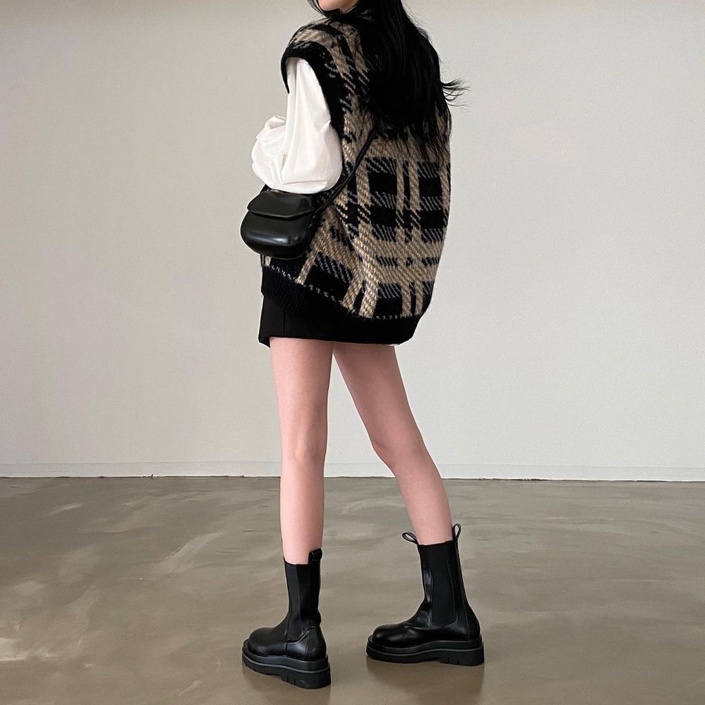 Áo Sweater Không Tay Cổ Chữ V Dáng Rộng Phong Cách Vintage（Separate option）