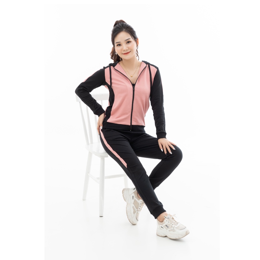 Bộ nỉ nữ PALVIN, có khóa kéo có mũ chất liệu da cá cao cấp thu đông – T2BDC03