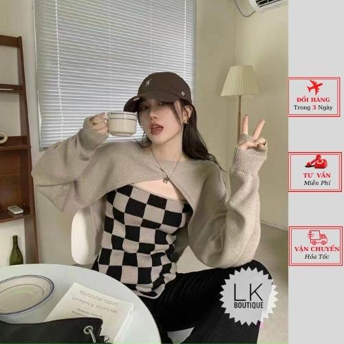 Áo len nữ lệch vai caro ulzzang Hàn Quốc thu đông yolo fashion