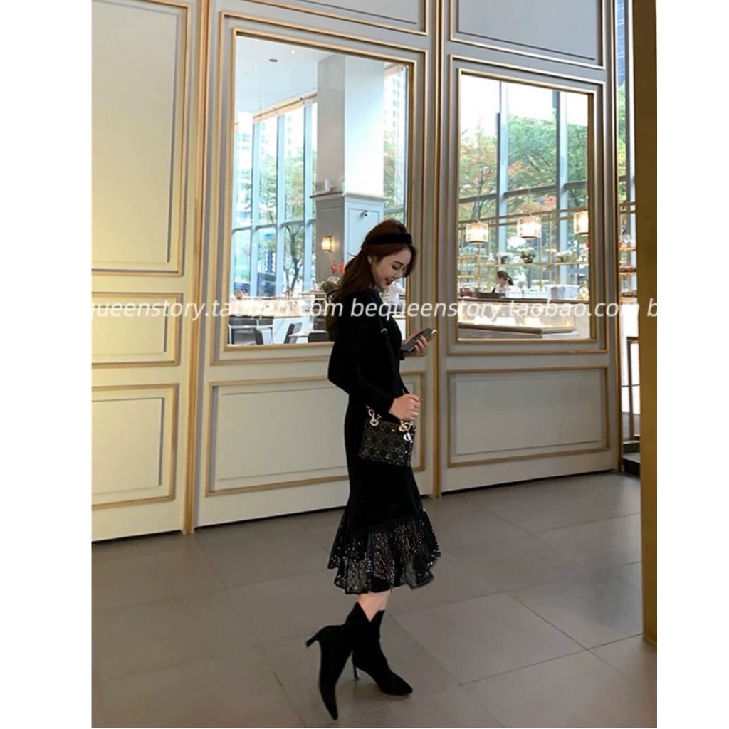 Váy len chân ren đuôi cá,chất len dầy dặn,co giãn tôn body hack dáng,váy len cao cấp Quảng Châu,SIZE S,M,L