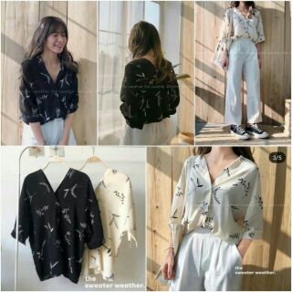 ÁO SƠMI CỔ V HOA LÁ