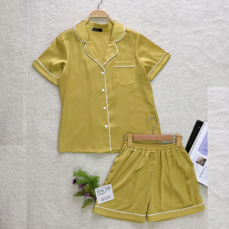 Bộ Pyjama Lụa trơn Ngắn Tay hàng loại I, Bộ Ngủ Lụa hàng cao cấp Hachidesigns | BigBuy360 - bigbuy360.vn
