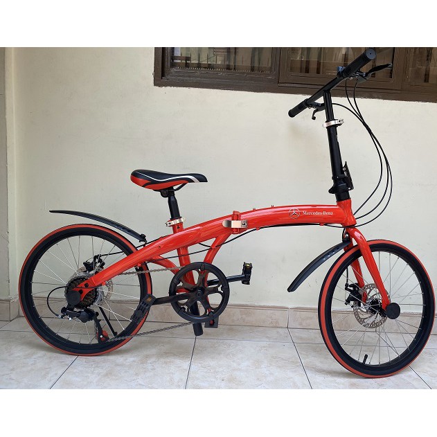 XE ĐẠP XẾP GỌN NGƯỜI LỚN FOLDING BIKE Mercedes-Benz đề SHIMANO thắng dĩa trước sau 7 líp bánh 20 inch QUÀ TẶNG