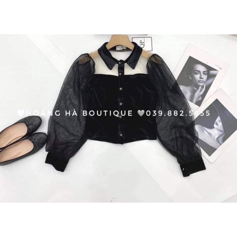 Áo sơ mi nhung pha tay voan ms110 | BigBuy360 - bigbuy360.vn