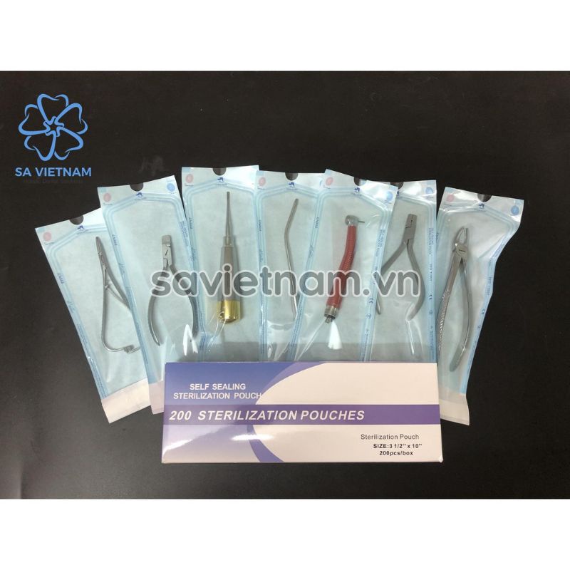 Hộp 200 túi hấp tiệt trùng đóng gói sẵn 57x130mm, 90x165mm, 90x260mm - nilong bọc hấp dụng cụ