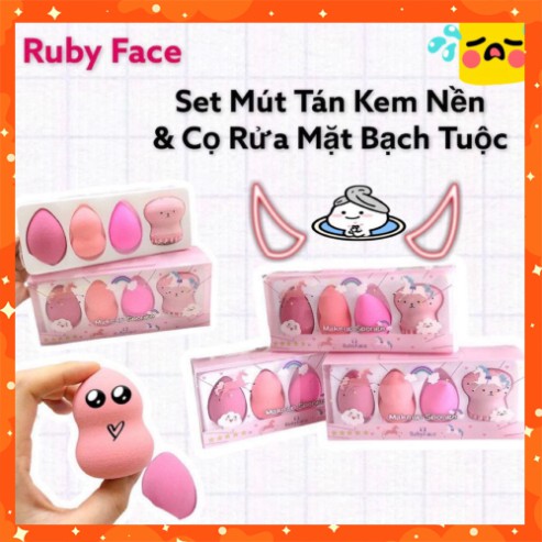 Set 3 mút tán nền + rửa mặt bạch tuộc RubyFace - shop8868