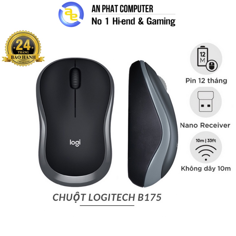Chuột không dây Logitech B175 Đen - Bảo hành 36 tháng chính hãng - An Phát Computer