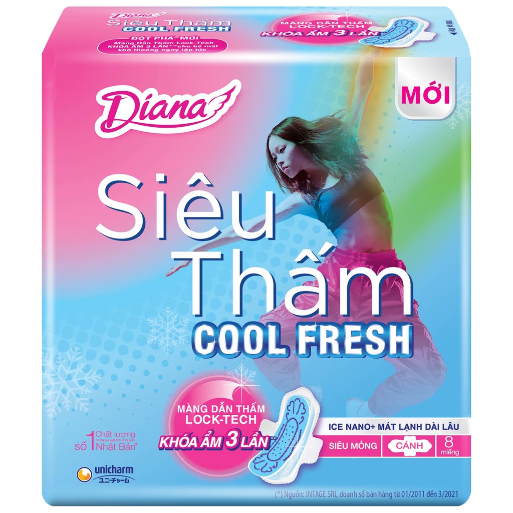 Bộ 6 gói Băng Vệ Sinh Diana siêu thấm COOL FRESH 8M