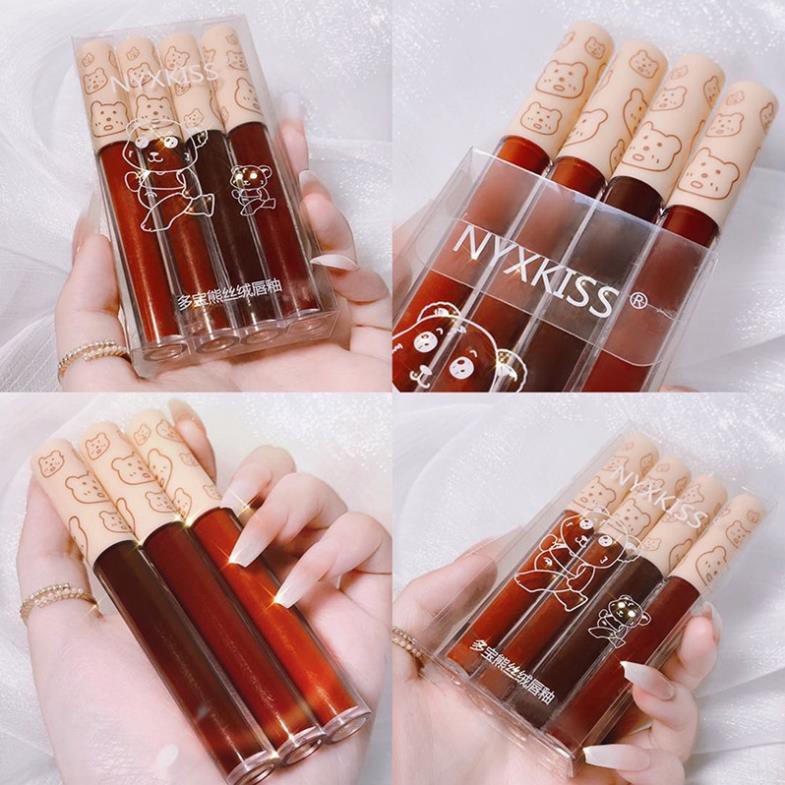 Bộ 4 Son Môi Dạng Kem Lì Hỗ Trợ Dưỡng Ẩm Lâu Trôi Trang Điểm Chuyên Nghiệp 💋