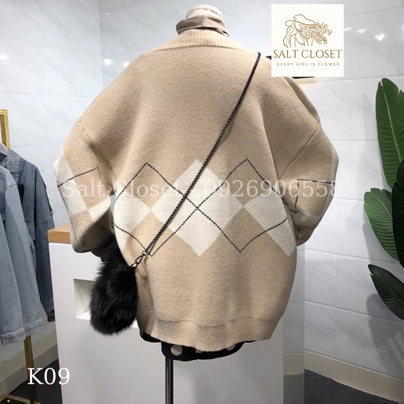 Áo cardigan nữ hoạ tiết caro chất liệu len - K09 | BigBuy360 - bigbuy360.vn