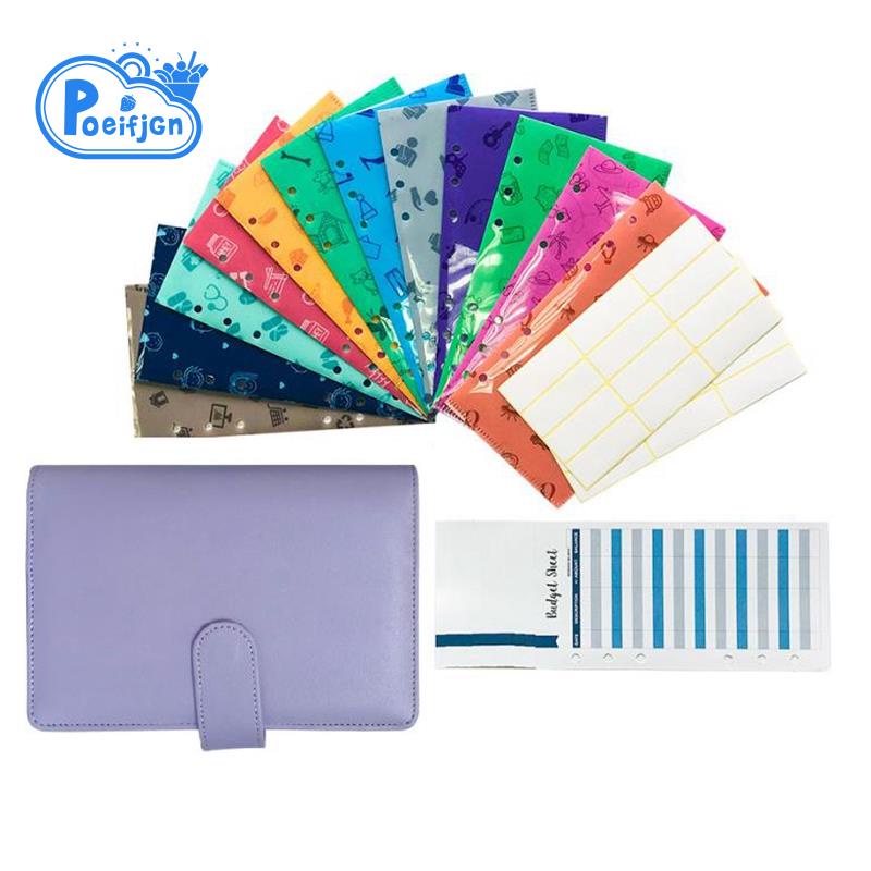 Bìa sổ còng + 12 bao đục lỗ mở dọc kèm nhãn dán lập ngân sách chi tiêu tiết kiệm tiền