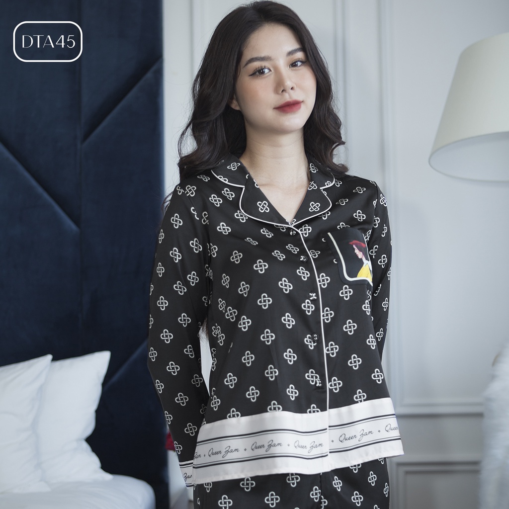 Bộ ngủ satin ZAM Luxury - DTA45 - Áo dài quần dài hoạ tiết | BigBuy360 - bigbuy360.vn