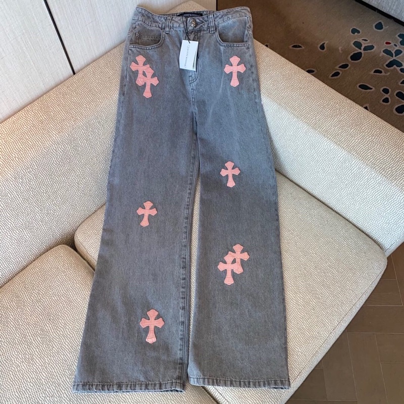 Quần jeans nữ ống rộng cạp cao phong cách cho nữ thương hiệu thời trang cao cấp Chrome Heart